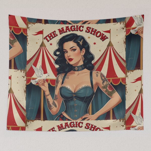 Item preview,  The Magic Show rustic Magic Circus Poster with beautiful Tattooed Girl designed and sold by Vintage Designs +.