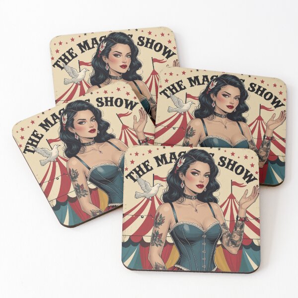 Item preview,  The Magic Show rustic Magic Circus Poster with beautiful Tattooed Girl designed and sold by Vintage Designs +.