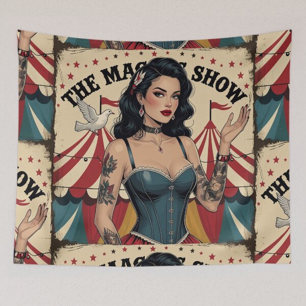 Item preview,  The Magic Show rustic Magic Circus Poster with beautiful Tattooed Girl designed and sold by Vintage Designs +.