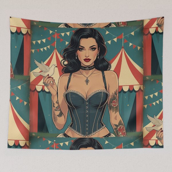 Item preview, The Magic Show rustic Magic Circus Poster with beautiful Tattooed Girl designed and sold by Vintage Designs +.