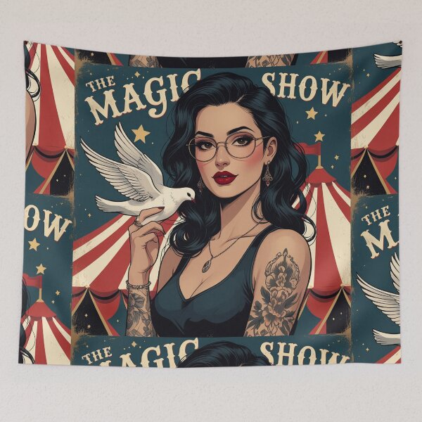 Item preview,  The Magic Show rustic Magic Circus Poster with beautiful Tattooed Girl designed and sold by Vintage Designs +.