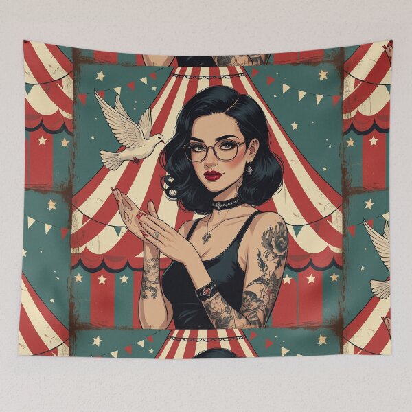 Item preview,  The Magic Show rustic Magic Circus Poster with beautiful Tattooed Girl designed and sold by Vintage Designs +.