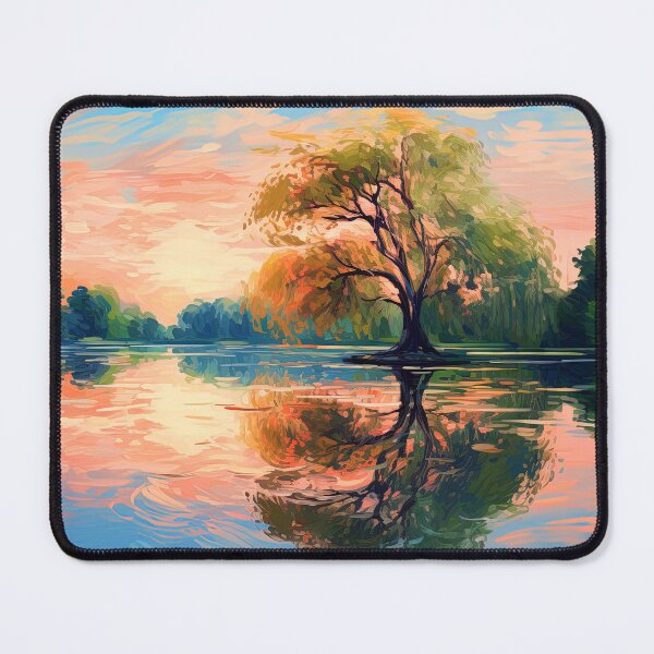 Item preview, Lonely tree in lake at sunrise - Landscape painting designed and sold by TheArtistOf2022.