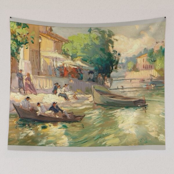 Item preview, Impressionist River Scene Painting | Southern France & Leisure by the Water designed and sold by CARRAANN.