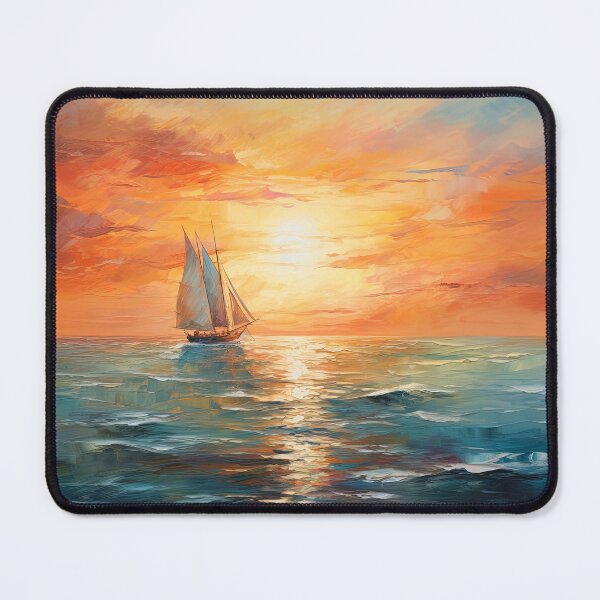 Item preview, Sailing boat in ocean at sunset - Acrylic landscape painting designed and sold by TheArtistOf2022.