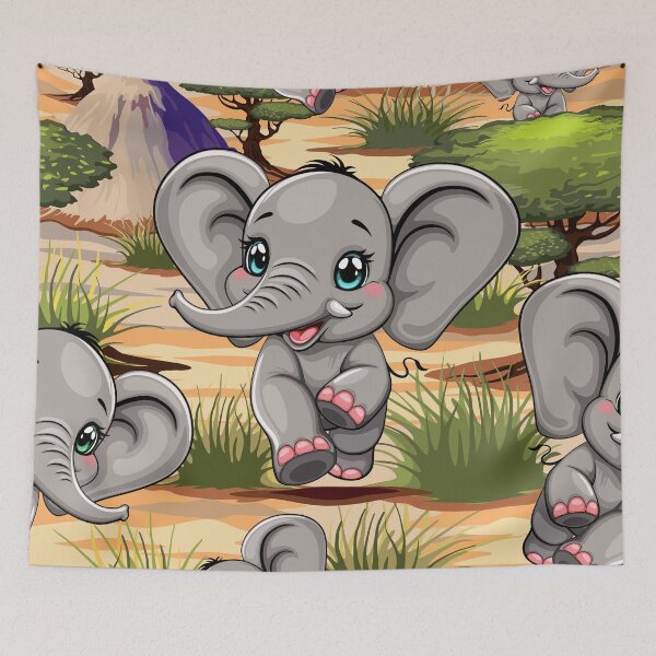 Item preview, Elephant Baby Jumping Happy in African Savannah designed and sold by BluedarkArt.