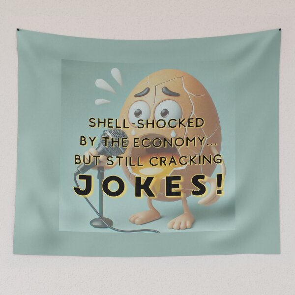 Item preview, Egg Crisis 2025 - Shell-shocked... yet cracking JOKES! designed and sold by nature. electrified..