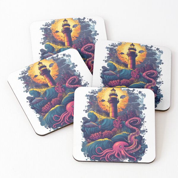 Item preview, Mystical Lighthouse & Ocean Creature – Fantastic Sea Illustration designed and sold by inksavvystudio.