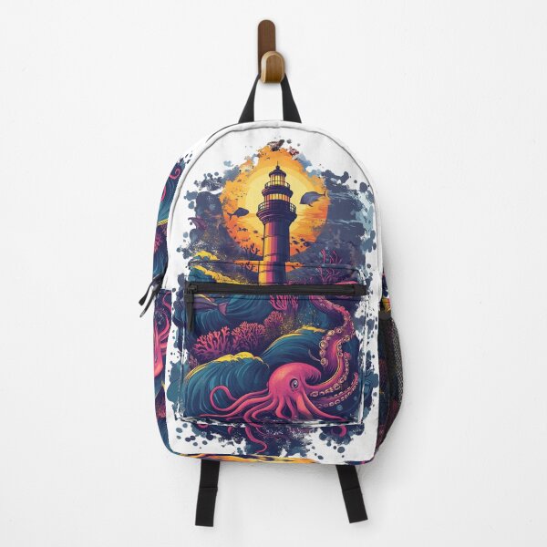 Item preview, Mystical Lighthouse & Ocean Creature – Fantastic Sea Illustration designed and sold by inksavvystudio.