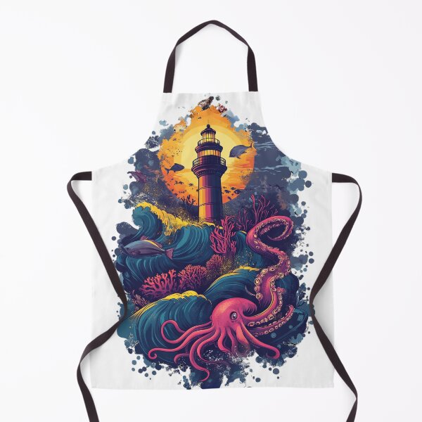 Item preview, Mystical Lighthouse & Ocean Creature – Fantastic Sea Illustration designed and sold by inksavvystudio.