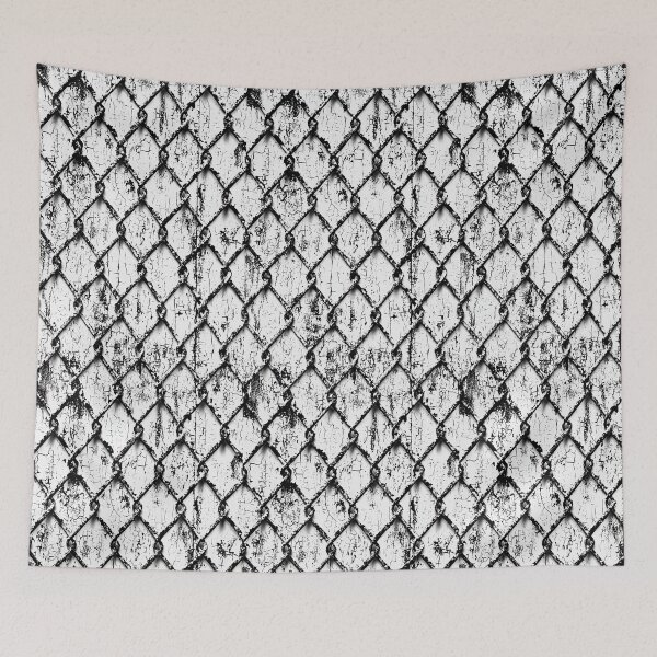 Item preview, Close-up of weathered chain and mesh fence designed and sold by Piotrek0001.