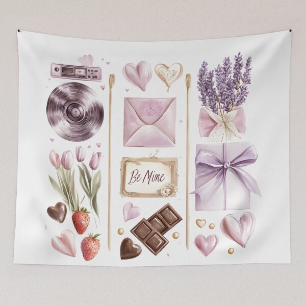 Item preview, Valentine's Day Watercolor Clipart with Lavender Flowers, Hearts & Love Elements designed and sold by AnnDesignStudio.