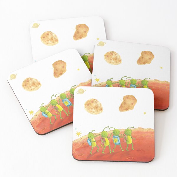 Item preview, Four Little Martians Walking under Mars moons Phobos and Deimos designed and sold by Julia Doria.