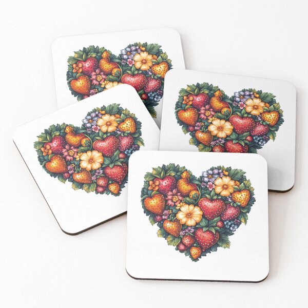Item preview, Bright and Colorful Heart-Shaped Strawberry and Floral Design in Colored Pencil Style for Valentine's Day designed and sold by AnnDesignStudio.