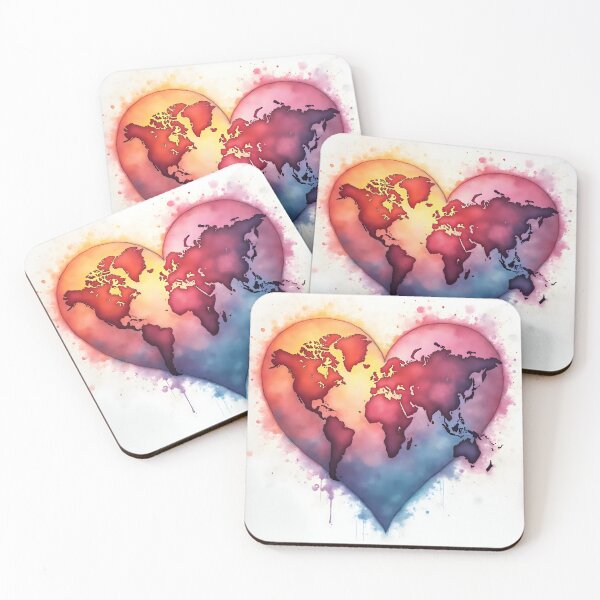 Item preview, World in Love - Watercolor Heart Map designed and sold by QuickPick Store.