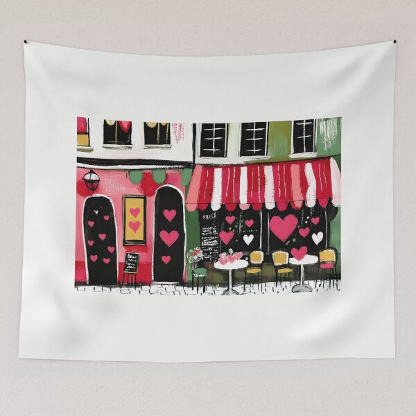 Item preview, Celebrate Valentine's Day Love- Cozy Cafe with Heart Decorations in a Romantic Street designed and sold by OlfactoART Studio.