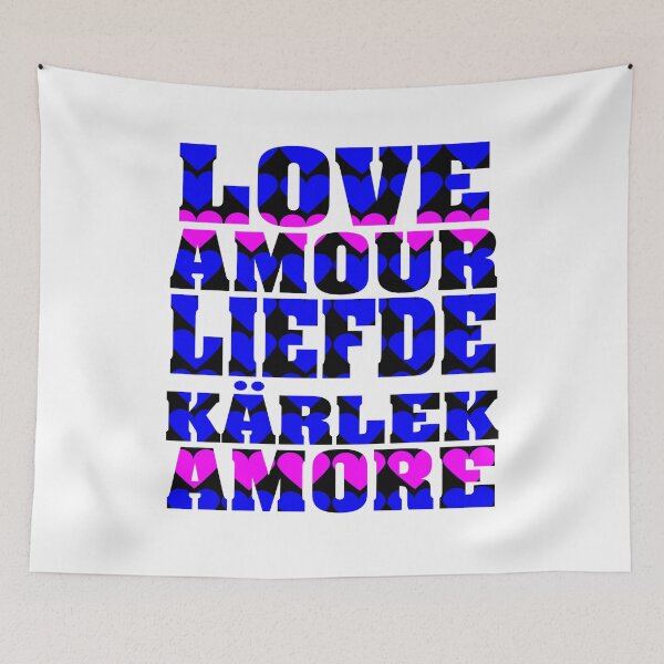 Item preview, Love in Many Languages Blue Pink designed and sold by ValeriesGallery.