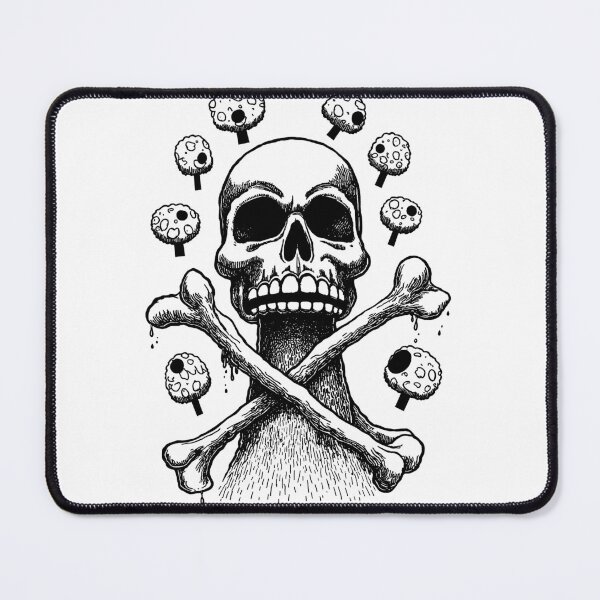 Item preview, Funny skull and bones with mushrooms japan manga anime comix ink drawing designed and sold by VonKalt.