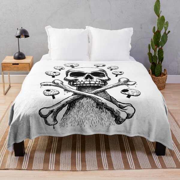 Item preview, Funny skull and bones with mushrooms japan manga anime comix ink drawing designed and sold by VonKalt.