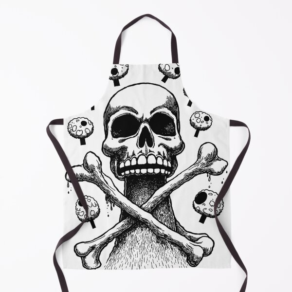 Item preview, Funny skull and bones with mushrooms japan manga anime comix ink drawing designed and sold by VonKalt.