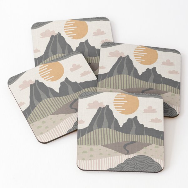 Item preview, Serene harmonious Japandi style landscape linen textured 1 designed and sold by Designsbyluzia.