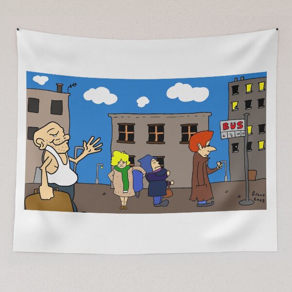 Item preview, Bus stop que cartoon designed and sold by Grant Wilson.