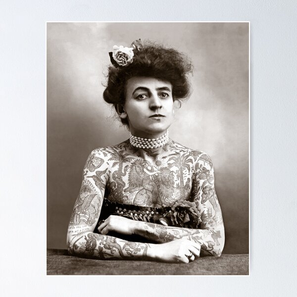 Item preview, Tattooed Lady, 1907. Vintage Photo designed and sold by historyphoto.