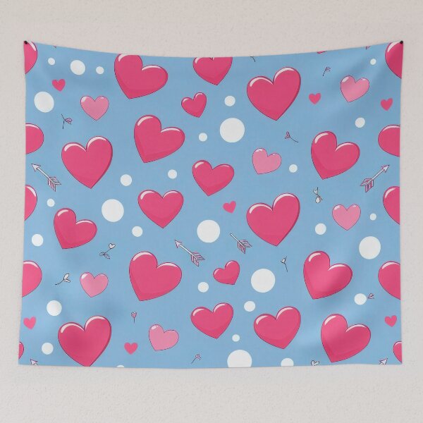 Item preview, valentines art pattern Pink hearts on a light blue Design ,valentine Hearts,Hearts pattern,Valentines Day Pattern,valentines wallpaper designed and sold by Expressions-Sel.