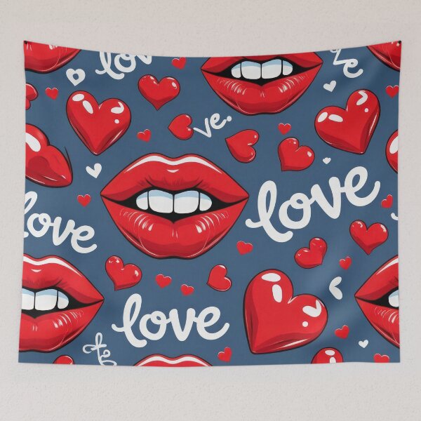 Item preview, valentines art pattern red lips love dark blue Design ,valentine lips,lips pattern,Valentines Day Pattern,valentines wallpaper designed and sold by Expressions-Sel.