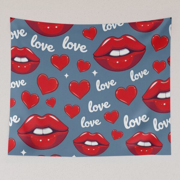 Item preview, valentines art pattern red lips love dark blue Design ,valentine lips,lips pattern,Valentines Day Pattern,valentines wallpaper designed and sold by Expressions-Sel.