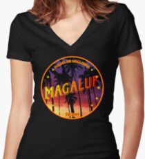 Magaluf, Magaluf tshirt, Magaluf sticker, Spain, with palmtrees, black bg Women's Fitted V-Neck T-Shirt