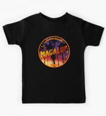 Magaluf, Magaluf tshirt, Magaluf sticker, Spain, with palmtrees, black bg Kids Tee