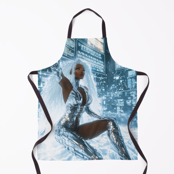 Item preview, A woman with silver hair poses in a shiny outfit amid glowing digital screens in a high-tech setting. The scene radiates a vibrant energy. designed and sold by anytka.