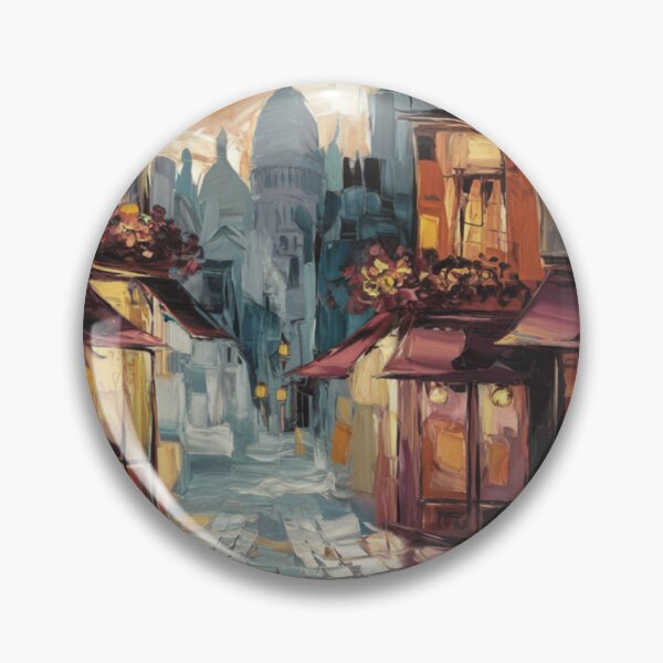 Aperçu de l'œuvre Art de voyage à Montmartre – Café parisien et Sacré-Cœur. Peinture impressionniste. créée et vendue par CARRAANN.