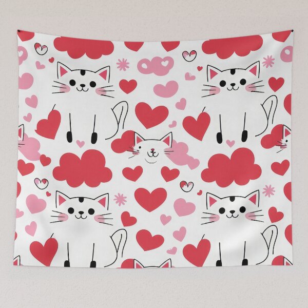 Item preview, valentines art pattern pink Cats with hearts Design ,valentine Cats,Cats pattern,Valentines Day Pattern,valentines wallpaper designed and sold by Expressions-Sel.