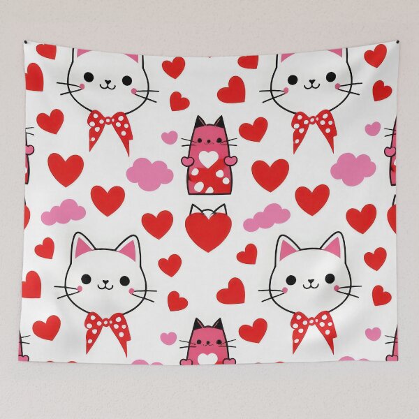 Item preview, valentines art pattern pink Cats with hearts Design ,valentine Cats,Cats pattern,Valentines Day Pattern,valentines wallpaper designed and sold by Expressions-Sel.