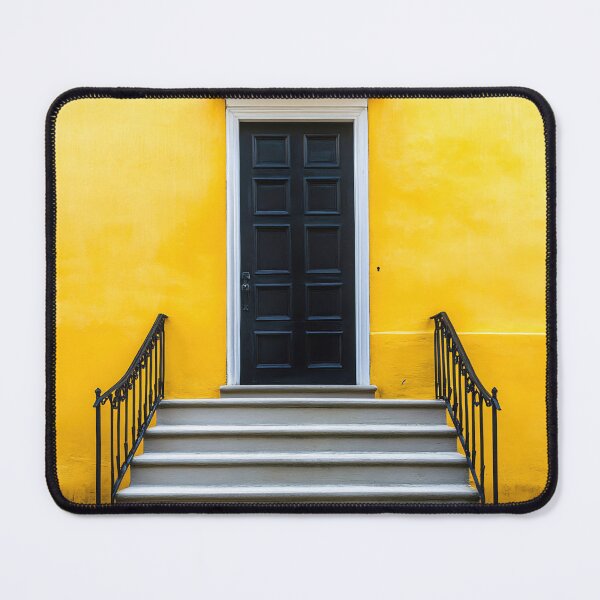 Item preview, Black door on yellow wall with steps designed and sold by anytka.