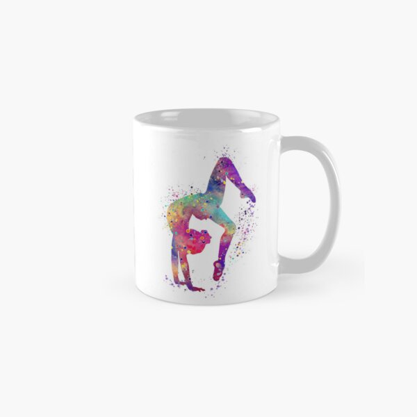 Vista previa del artículo con la obra «Regalo de arte colorido con acuarela de niña haciendo piruetas en gimnasia», diseñado y vendido por LotusGifts.