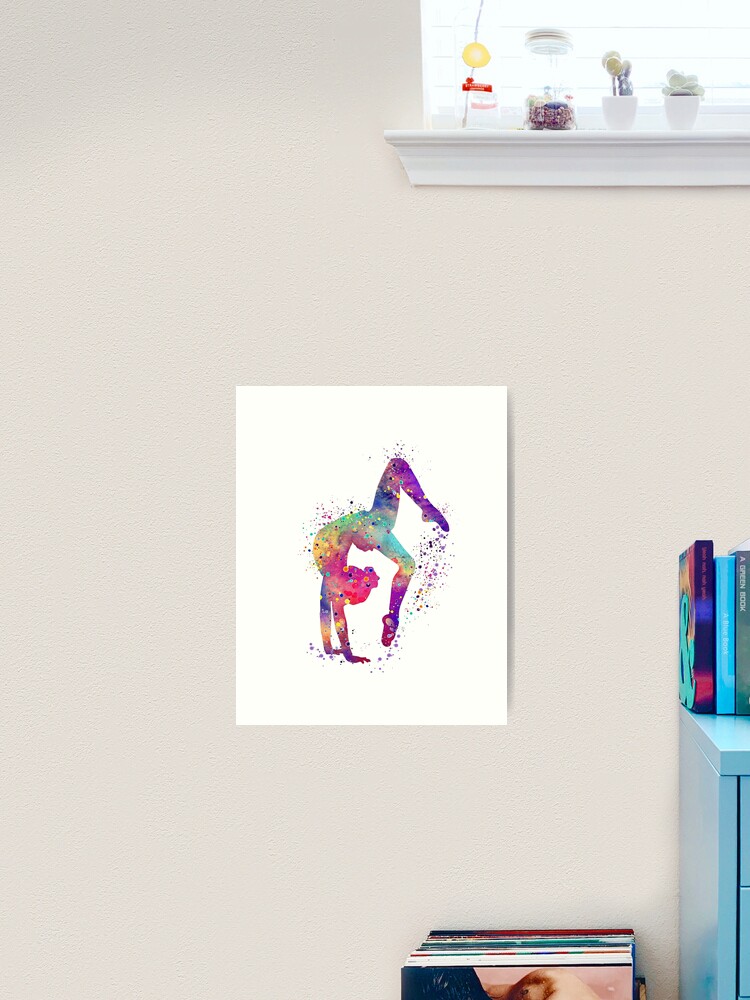 Thumbnail 2 of 3, Art Print, Gymnastics Girl Tumbling Colorful Watercolor Art Gift designed and sold by LotusGifts.