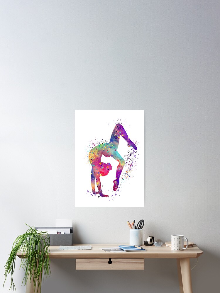 Thumbnail 2 of 3, Poster, Gymnastics Girl Tumbling Colorful Watercolor Art Gift designed and sold by LotusGifts.