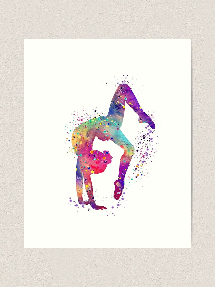 Thumbnail 1 of 3, Art Print, Gymnastics Girl Tumbling Colorful Watercolor Art Gift designed and sold by LotusGifts.