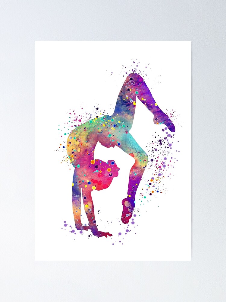 Thumbnail 1 of 3, Poster, Gymnastics Girl Tumbling Colorful Watercolor Art Gift designed and sold by LotusGifts.