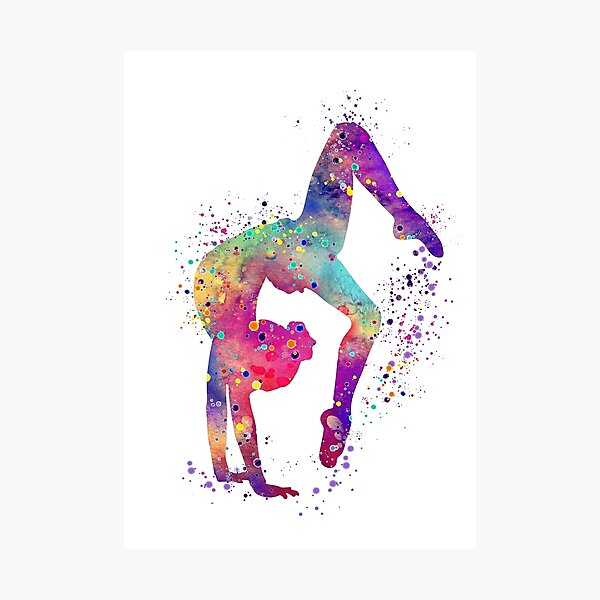 Item preview, Gymnastics Girl Tumbling Colorful Watercolor Art Gift designed and sold by LotusGifts.