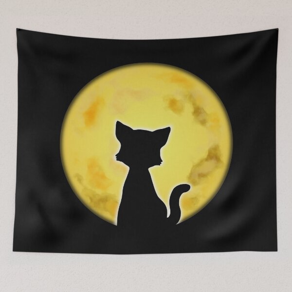 Item preview, Cat sitting in front of a full moon designed and sold by LESSILU.