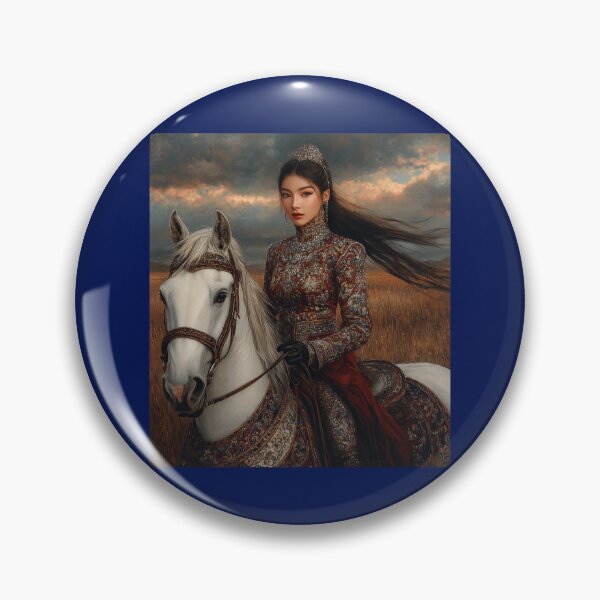 Item preview, Majestic Mongolian Warrior Princess on White Horse designed and sold by ArtVibeCo.