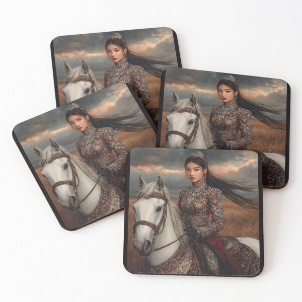 Item preview, Majestic Mongolian Warrior Princess on White Horse designed and sold by ArtVibeCo.