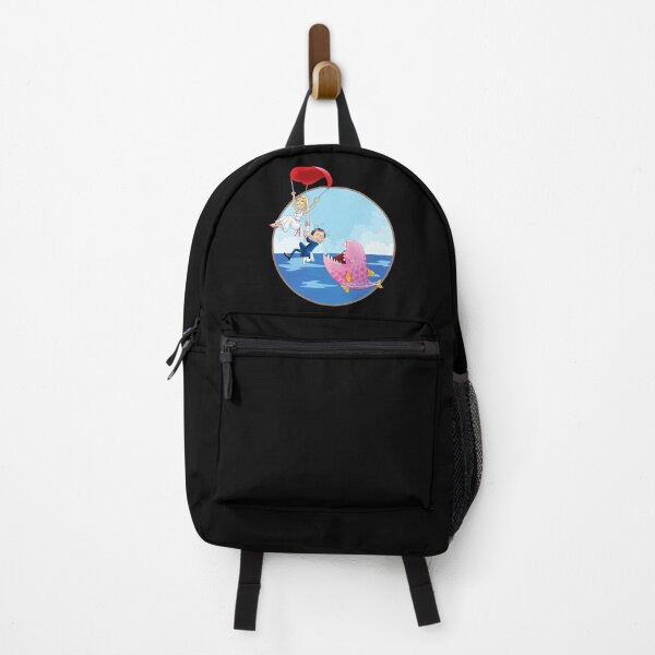 Item preview, Humorous Wedding Adventure: Bride and Groom Parachuting Over Giant Fish Cartoon" designed and sold by Psycho-Crazy.