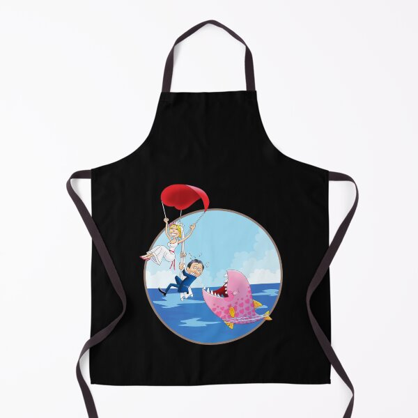 Item preview, Humorous Wedding Adventure: Bride and Groom Parachuting Over Giant Fish Cartoon" designed and sold by Psycho-Crazy.