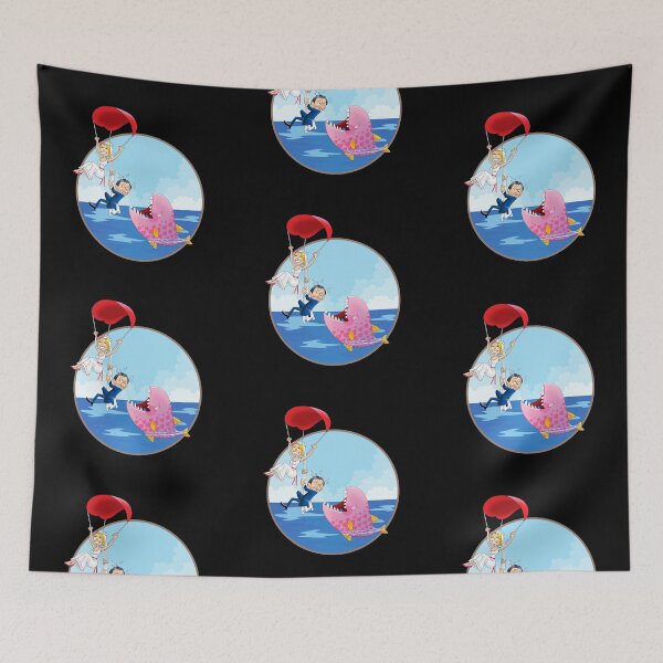 Item preview, Humorous Wedding Adventure: Bride and Groom Parachuting Over Giant Fish Cartoon" designed and sold by Psycho-Crazy.