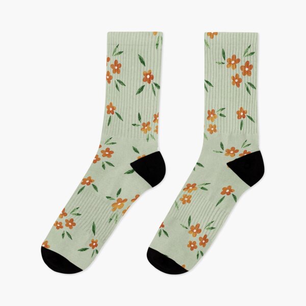 Item preview, Tiny and cute orange flowers and green leaves pattern on green background. Botanical illustration. designed and sold by helga-wigandt.
